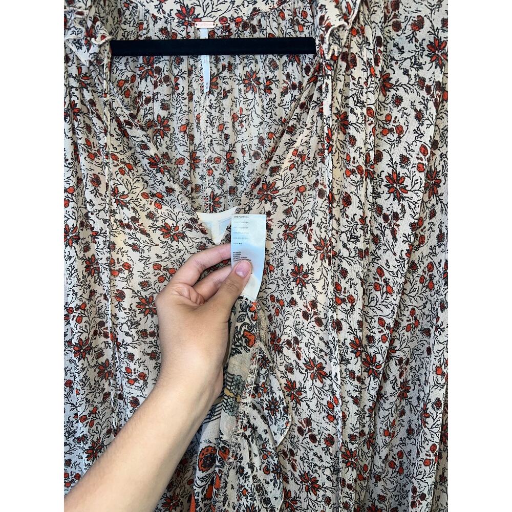 Free People Floral Boho Midi Dress Long Ruffle Hem Prairie Cottagecore Size M - Picture 7 of 7